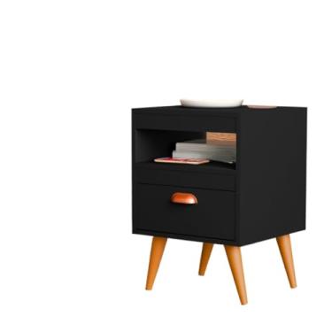 Imagem de Kit 2 mesas de cabeceira com pés e gavetas com criação de 2 unidades(Preto)