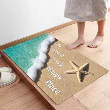 Imagem de Capacho interno para porta da frente, estrela-do-mar, verão, oceano, praia, absorvente de boas-vindas, capachos antiderrapantes para entrada, ondulações de água abstratas, lavável, piso interno