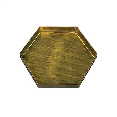 Imagem de Bandeja vegetariana hexágono vintage bandeja de armazenamento de metal escovado bandeja de armazenamento de cosméticos armazenamento de jóias bandeja decorativa decoração de mesa de café/596