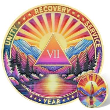 Imagem de Leafence Chip Medalhão de Recuperação AA para Marcos de Sobriedade Colorido Barco e Pôr do Sol Design Moeda de Sobriedade One Day At a Time Presentes Alcoólicos Anônimos (Sunrise Moutain Boat, 7 Anos)