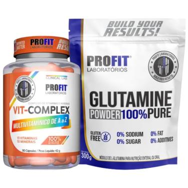 Imagem de GLUTAMINA PURA 300G l MULTIVITAMÍNICO VIT COMPLEX 90 CÁPSULAS VITAMINA DE A a Z l PROFIT-Unissex