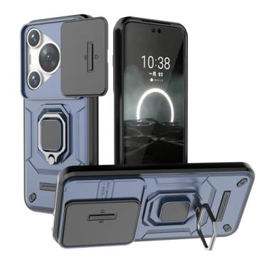 Imagem de SORAKA Capa para Huawei Pura 70 Pro com suporte para anel e tampa deslizante para câmera Capa Huawei Pura 70 Pro com placa de metal para suporte magnético para carro Capa de camada dupla em PC e TPU