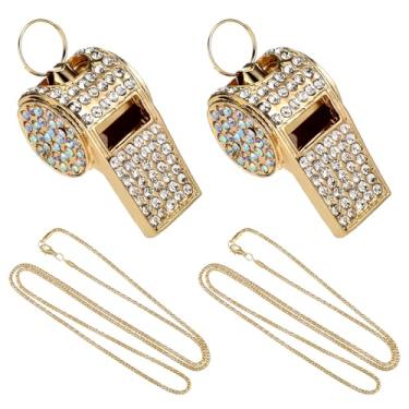 Imagem de YBEATY 2 Peças, apito brilhante com colar, cristal brilhante, strass, metal, apito alto e nítido, corrente de glitter, acessório para árbitros, treinadores, salva-vidas, polícia, esportes ao ar livre