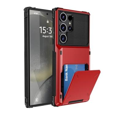 Imagem de SORAKA Capa para Samsung Galaxy S24 Ultra com suporte para cartão PC TPU 2 em 1 capa bumper de camada dupla à prova de choque pode conter 5 cartões vermelhos