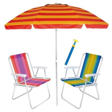 Imagem de Kit Praia 2 Cadeira Alta Alumínio + Guarda Sol 2m Alum + Saca Areia Pressão - Mor (Vermelho)