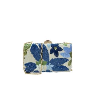 Imagem de Milumia Bolsa feminina com bordado floral elegante de lantejoulas para noite bolsas transversais, Azul, One Size
