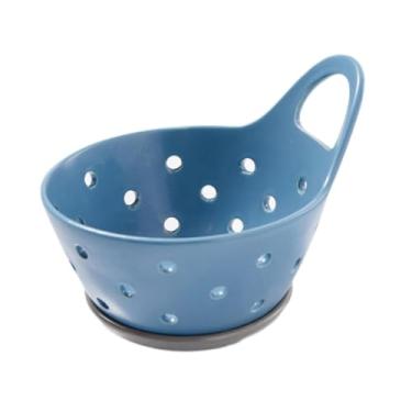 Imagem de Generic Cesta de frutas, escorredor, tigela de servir, fruteira, tigela de drenagem decorativa de cerâmica, escorredor de vegetais para de vegetais, Azul