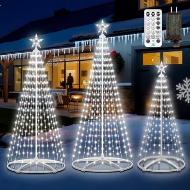 Imagem de AMIPEPE Luz de árvore de cone de Natal de 1,8 m, árvore artificial de 252 LEDs com topo de estrela para decoração ao ar livre