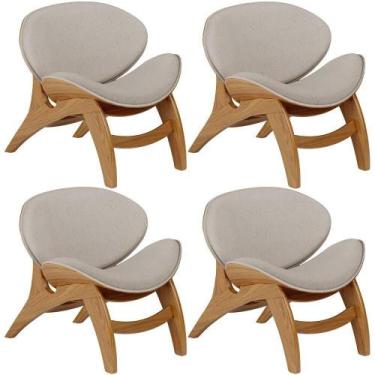 Imagem de Kit 4 Poltronas Decorativa Orgânica Sala Living Kadosh L02 Linho Bege 