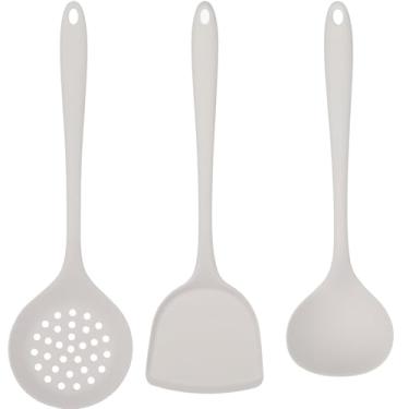 Imagem de Conjunto de utensílios de cozinha de silicone - 3 peças de utensílios de cozinha (espátula, concha de sopa, escumadeira) - resistente ao calor, não arranha, silicone de grau alimentício para panelas e