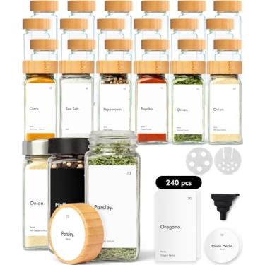Imagem de KIVY Frascos de tempero de vidro com tampas de rótulo e coqueteleira [24 x 113 g] Recipientes herméticos de tempero para armário e gaveta - Garrafas de tempero vazias - Recipientes quadrados de