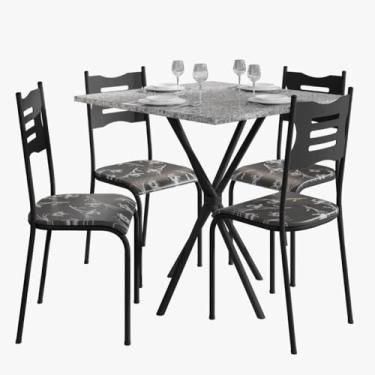 Imagem de Kit Mesa Diamante 542 Sala de Jantar 4 Cadeiras Pés Tubular Floral/preto
