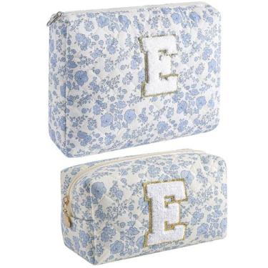 Imagem de Bolsa de maquiagem JOVAKIT Alphabet Cosmetic Bag 2 peças Blue Floral E