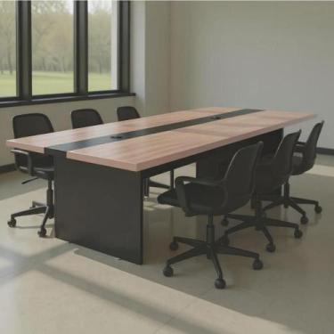 Imagem de Mesa Reunião Escritório 6 lugares Linha Alta 2,40m Nogueira - CASA H