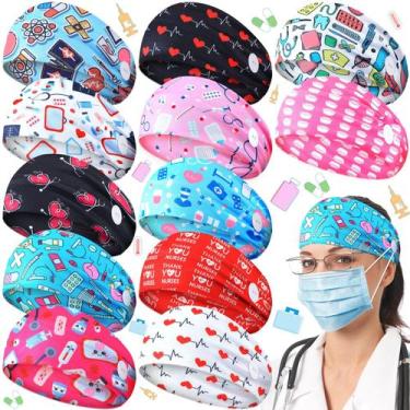 Imagem de Bandanas de enfermeira Jexine para mulheres com botões, 12 peças (eleg