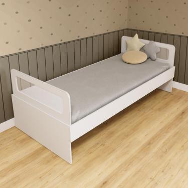 Imagem de Cama Solteiro Mdf Branco Com Cabeceira Telinha Anatômica Mobilistore