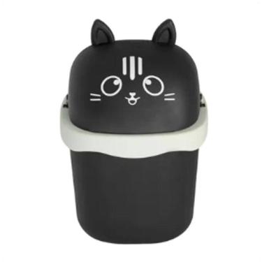 Imagem de Lixeira Pequena 1,5L De Gato Preto E Bege Porta Treco