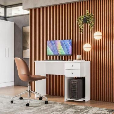 Imagem de Mesa Escrivaninha Cristal c/ 2 Gaveteiro e Espaço para CPU Branco/Bran