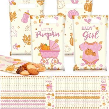 Imagem de Funrous 100 peças de sacos de lembrancinha de abóbora de outono de Ação de Graças, decorações de festa de chá de bebê, lembrancinhas, doces com alça para meninas, dia de Ação de Graças, decoração de