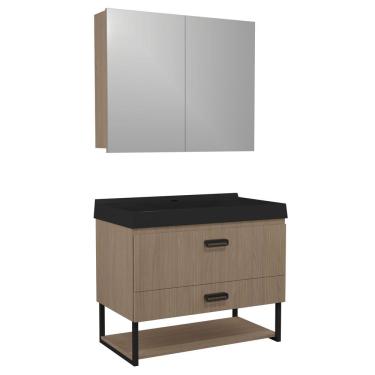 Imagem de Gabinete Para Banheiro Suspenso Ucrânia 80cm Branco Preto/jequitibá