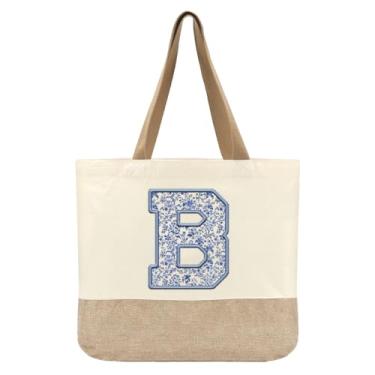 Imagem de Jeteman Sacola de lona inicial, bolsas femininas personalizadas com monograma, presente de aniversário de lua de mel para damas de honra, B, Large