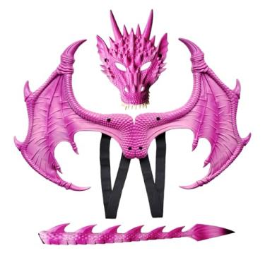 Imagem de TSYMINQC Dragon Wings Mask And Tail Set Devil Dragon Dress up Props For Halloween Cosplay Party (pink)