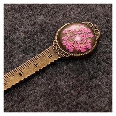 Imagem de Marcador de página 1 peça marcador de página criativo retrô bronze redondo 10 cm régua vintage metal colorido flor vidro pedras como marcador de página de livro marcador de página de metal (cor: J)