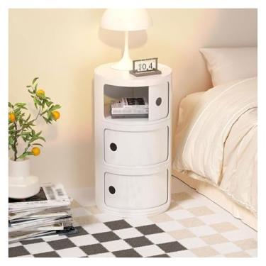 Imagem de Mesa de centro de design simples com 3 gavetas mesa de cabeceira moderna, mesa de cabeceira redonda armário de armazenamento para quarto, mesa de cabeceira com gavetas, mesa de canto com armazenamento