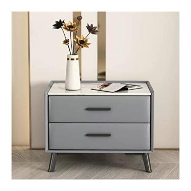 Imagem de Mesa de cabeceira moderna de couro artificial mesa de cabeceira de ardósia laqueada armário retangular de madeira armário de cabeceira quarto armário de cabeceira com 2 gavetas mesa de cabeceira de