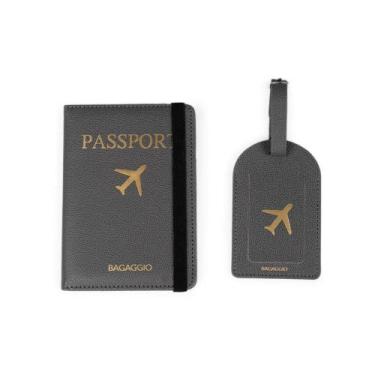 Imagem de Kit Etiqueta e Porta Passaporte Travel Cinza - Bagaggio, Cinza, U