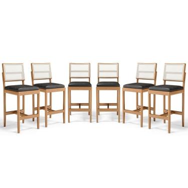 Imagem de Kit Com 6 Banquetas Milena Madeira Maciça Assento Estofado Encosto De Tela Sintética