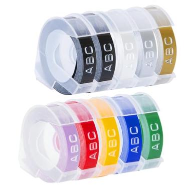 Imagem de Hehua Compatível com fita adesiva Dymo de 9 mm 9 mm branca em preto/prata/transparente/ouro/amarelo/vermelho/azul/verde/roxo. Compatível com refis de máquina de etiquetas de plástico Dymo 3D 12965