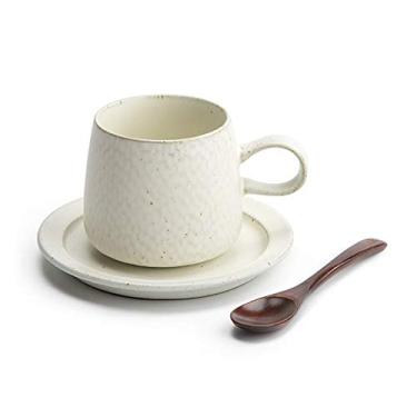 Imagem de Caneca de café expresso de porcelana com pires combinando xícara de café de porcelana premium - 221 g, caneca de café branca (cor: B)