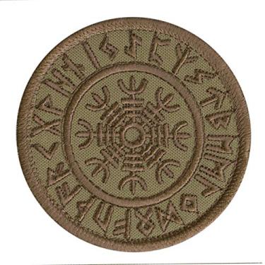 Imagem de Tan Coyote Aegishjalmur Helm of Awe Viking Norse Runic Heathen Magic Stave Morale Tactical Fastener Patch