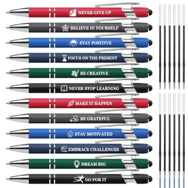 Imagem de Vebermo Conjunto de canetas inspiradoras – 12 canetas esferográficas inspiradoras com 12 recargas, tinta azul – presentes motivacionais para escritório e escola | Presentes de incentivo para homens e
