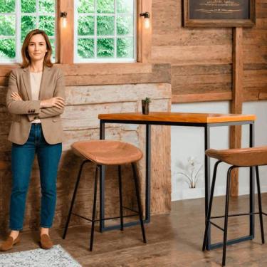 Imagem de Banqueta Média Leather 65 cm Estrutura em Aço Assento em material sint