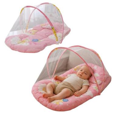 Imagem de Mosquiteiro Rosa para Bebê com Colchão Dobrável Menina - anjo da mamãe