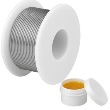Imagem de PowerPath Kit de ferro de solda com fio de solda de núcleo de resina e pasta de fluxo | Conjunto de solda de chumbo de estanho de 50 g para reparo elétrico e eletrônico | Pasta de fluxo de 0,75 mm