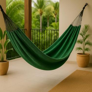 Imagem de Rede de Dormir Casal Algodão Reforçada P/Descanso Em Varanda Quarto(Rede Jeans Preta) (Jeans Verde)