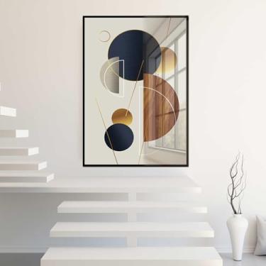 Imagem de Quadro Decorativo com Moldura e Acrilico Cristal Vidro Abstrato Geomêtrico Marrom Sala Quarto Hall