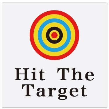 Imagem de GORGECRAFT 10 peças de adesivos de banheiro Hit The Target fundo amarelo com alvo de urina vermelho azul preto 3 anéis adesivos de PVC à prova d'água padrão de pontos redondos para xixi treinamento