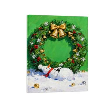 Imagem de Quadro parede Natal-Impressões em tela-Guirlanda boneco neve-Pintura decorativa para sala de estar cozinha 60x80cm Tela Embrulhada