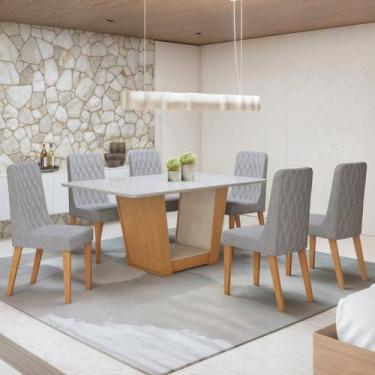 Imagem de Conjunto Sala de Jantar 6 Lugares Retangular Tampo Vidro/MDF Mesa Apog