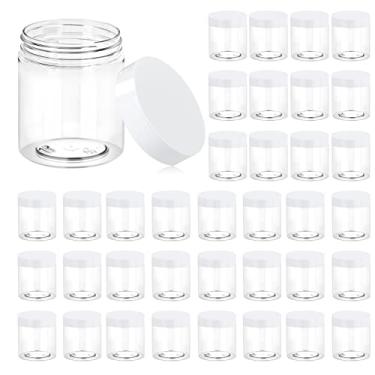 Imagem de Eternal Moment Pacote com 36 frascos de plástico de 227 g frascos redondos transparentes para cosméticos com tampas brancas, perfeitos para loção, geleca, creme, pomadas, maquiagem, sombra, amostras