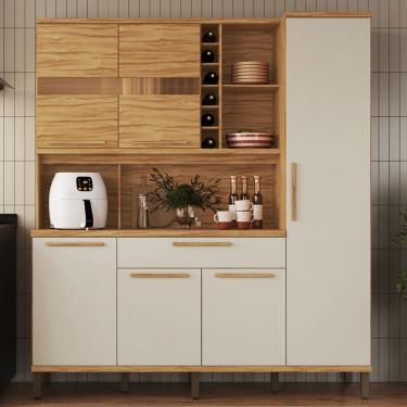 Imagem de Cozinha Compacta Touriga 6 Portas 1 Gaveta 100% Mdf com Vidro Amêndoa/Off White - Rio Doce