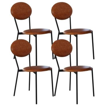 Imagem de Kit 04 Cadeiras Estofada Para Sala de Jantar Azuri Preto C01 Courino Caramelo - Lyam Decor
