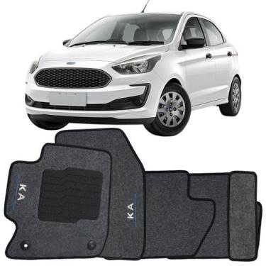 Imagem de Tapete Carpete Ford Ka 2014 à 2021 Grafite Logo Bordado Jogo 5 Peças P