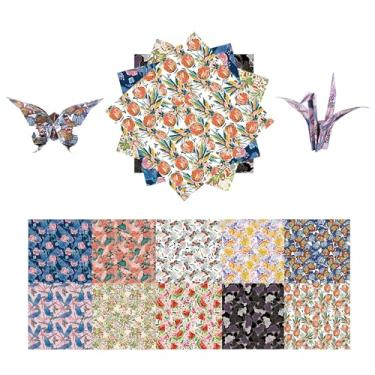 Imagem de Kit de papel origami 50 folhas 15 cm quadrado dupla face cor 10 cores vivas para artesanato à mão papel origami artes criatividade. Flores e pássaros