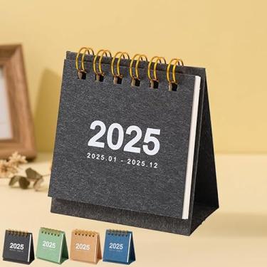 Imagem de Mini calendário de mesa dobrável 2025 – pequeno calendário mensal de mesa com papel grosso, encadernação de fio duplo e base resistente – Design compacto que economiza espaço para mesa de escritório