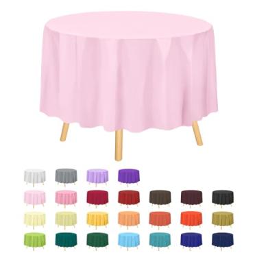 Imagem de Toalha de mesa de plástico premium de 213,4 cm, capa de mesa redonda de plástico - rosa blush